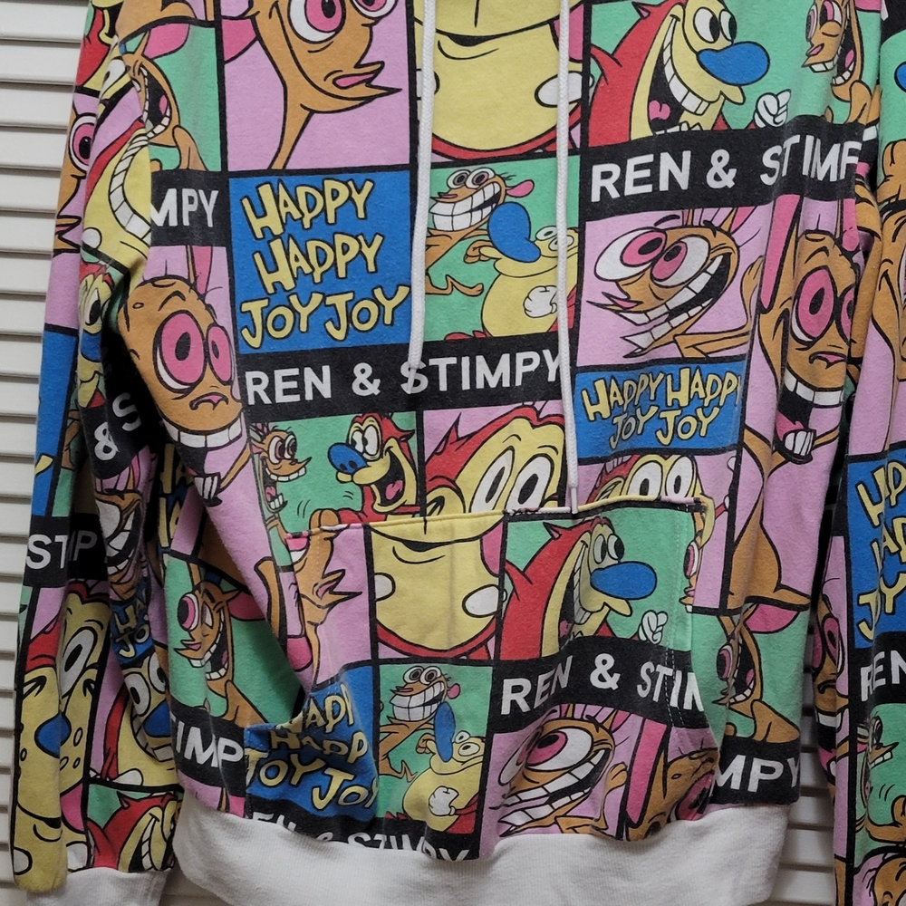 Ren And Stimpy Nickelodeon White Crewneck Hoodie Fleece - Picture 3 of 11